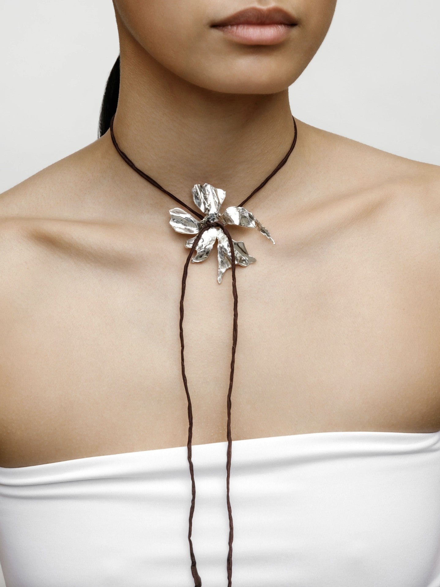 Flower Cord Necklace in Brown - Wolf Circus